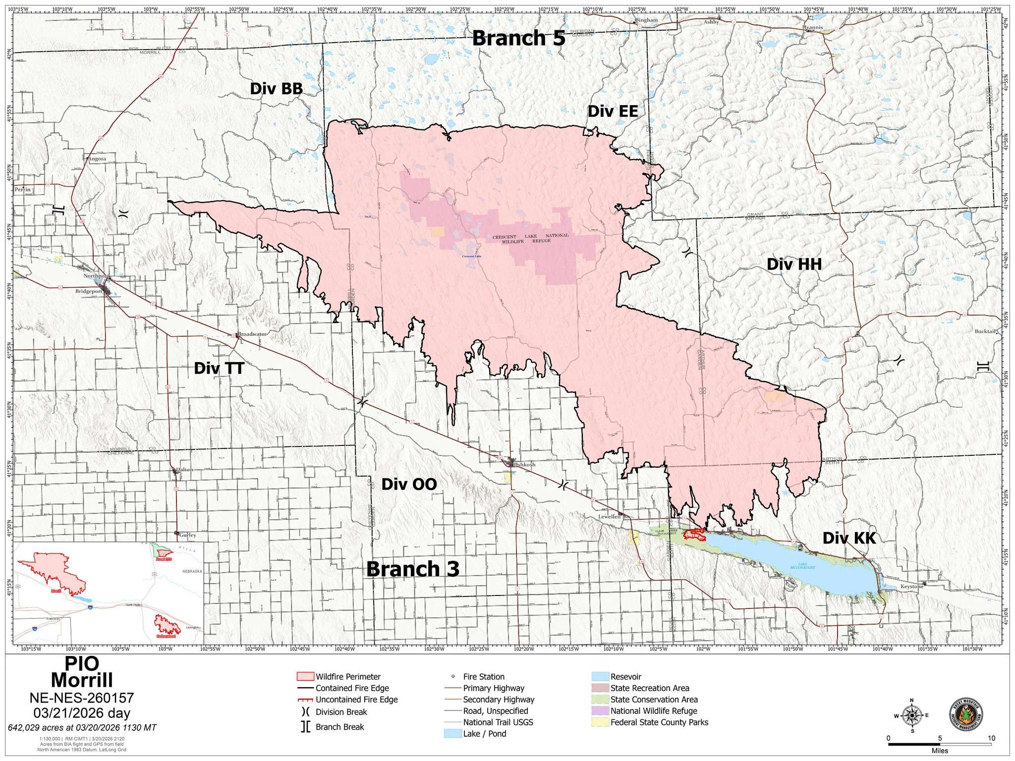 Morrill Fire map update from Rocky Mountain Complex Incident Management Team 1 on March 21, 2026.