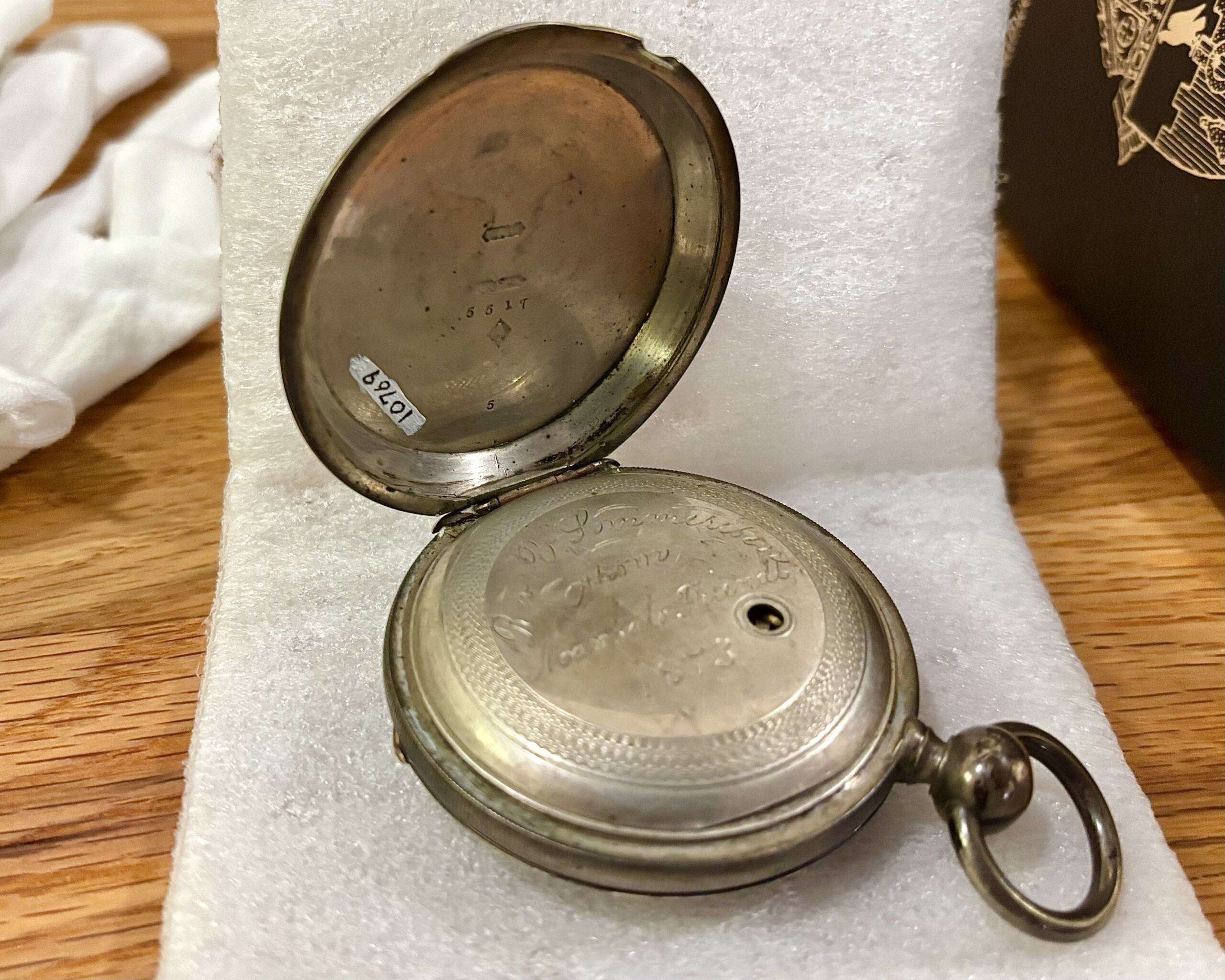 The pocket watch gifted to Fr. Valentine Sommereisen by the people of Mankato, Minnesota. Photo by Tony Guerrero/Hays Post