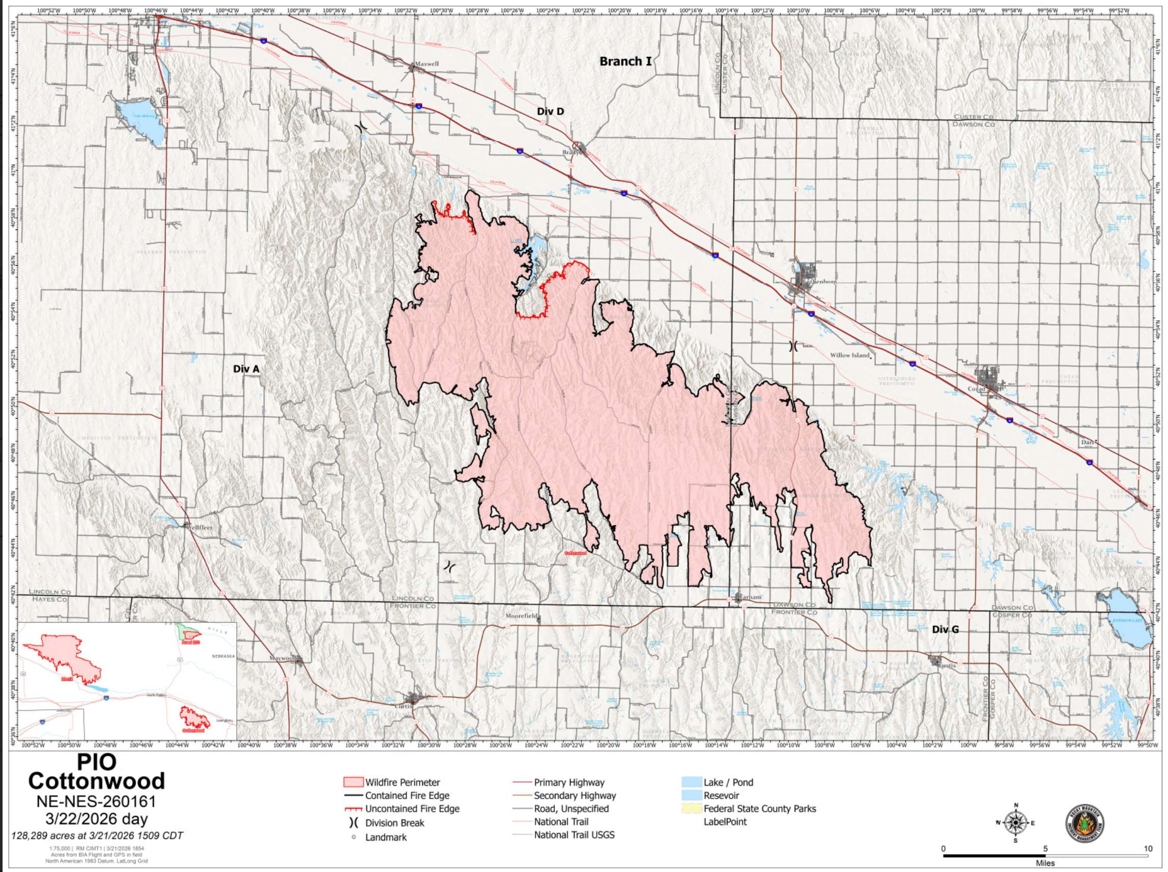 Cottonwood Fire Map Update, March 22, 2026 (courtesy NEMA).