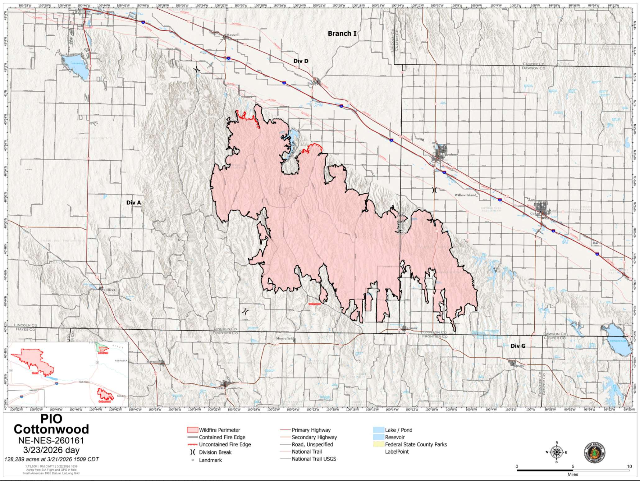 Cottonwood Fire Map Update, March 23, 2026 (courtesy NEMA).