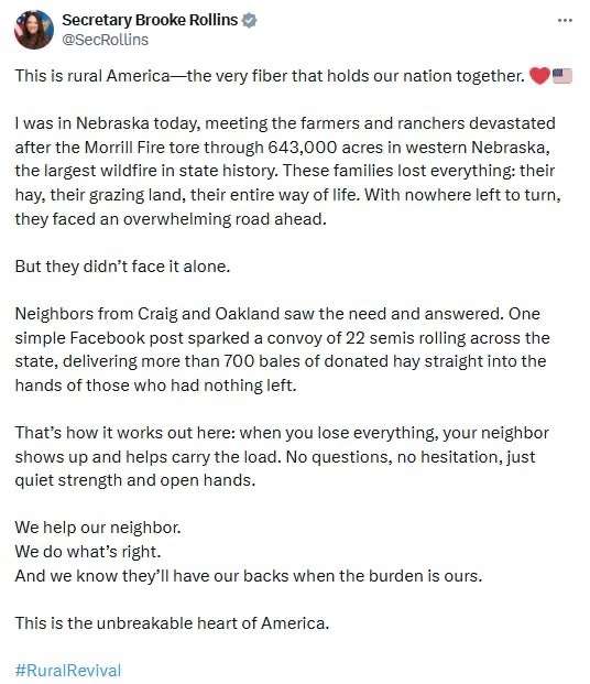 Ag Secretary Brooke Rollins on X