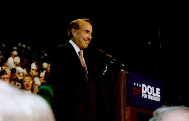 Bob Dole in Topeka announcing 1996 presidential campaign. Photo courtesy Dole Institute of Politics
