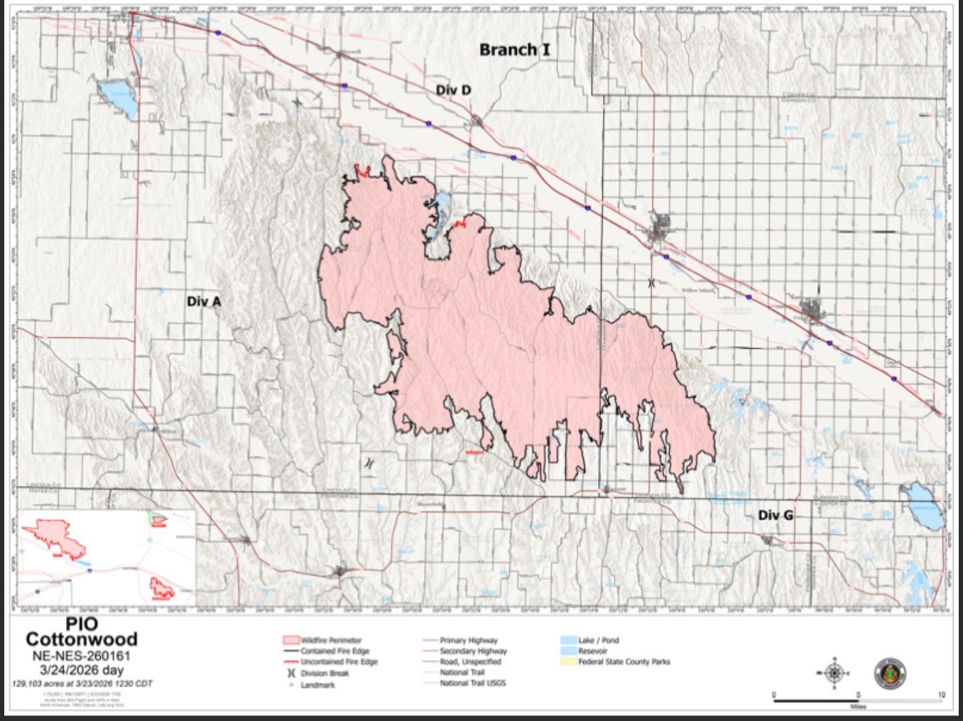 Cottonwood Fire Map Update, March 24, 2026 (courtesy NEMA).