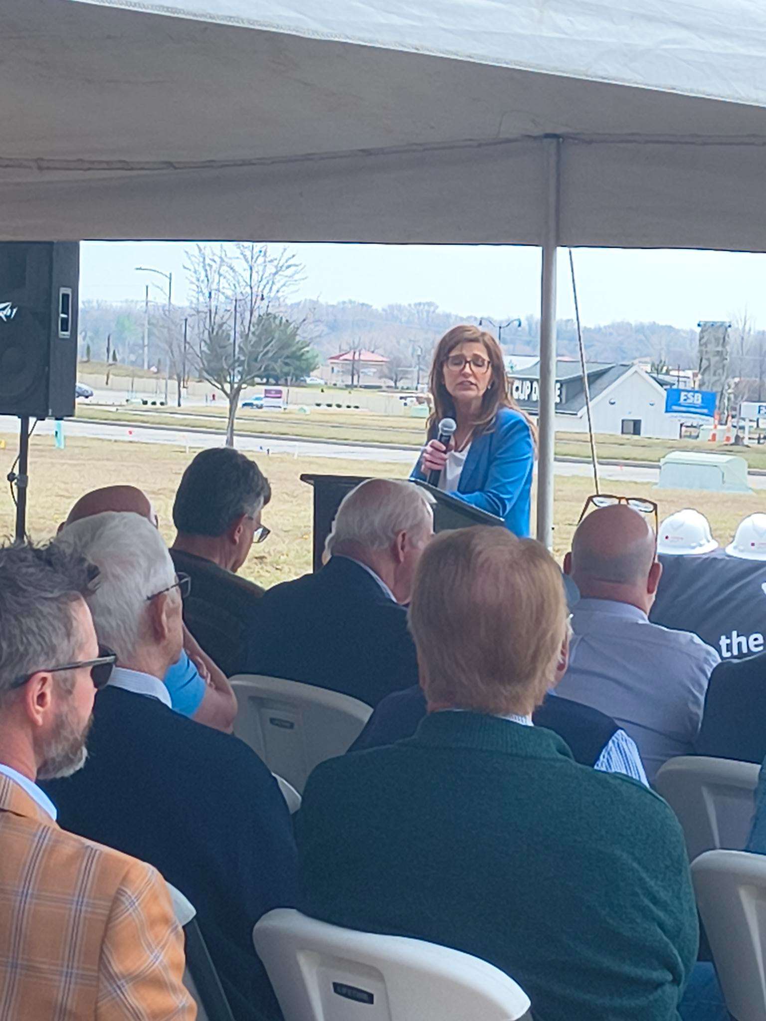 Tammy Killin, CEO of St. Joe YMCA, speaks at groundbreaking for new aquatic center