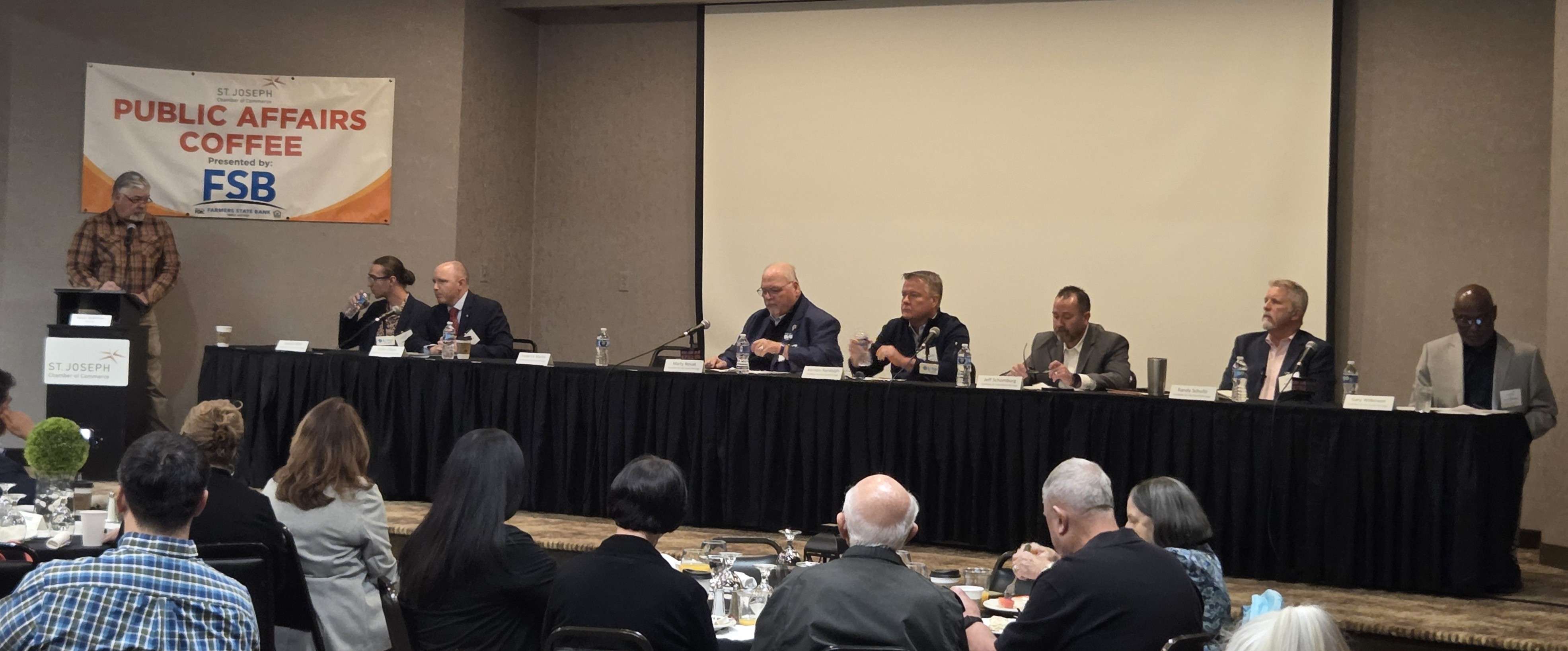 Candidates running for At Large seats on the St. Joseph City Council spoke during the St. Joseph Chamber of Commerce's Public Affairs Coffee on Wednesday morning/ Photo by Matt Pike