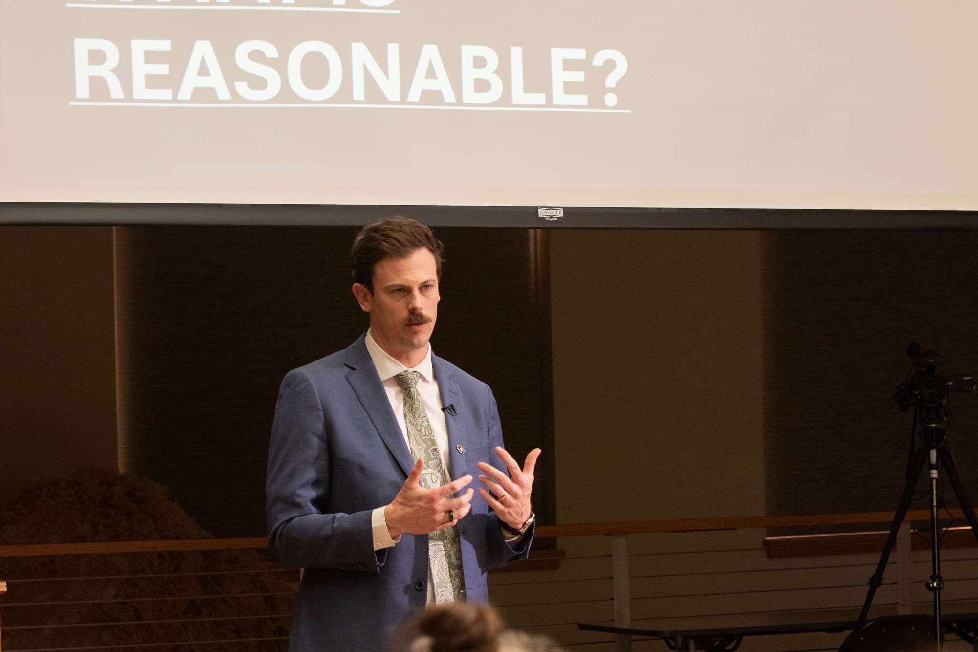 Chadron State College alum Conor Casey presents his Graves Lecture March 19, 2026, in the Sandoz Center. (Photo by Tena L. Cook/Chadron State College)