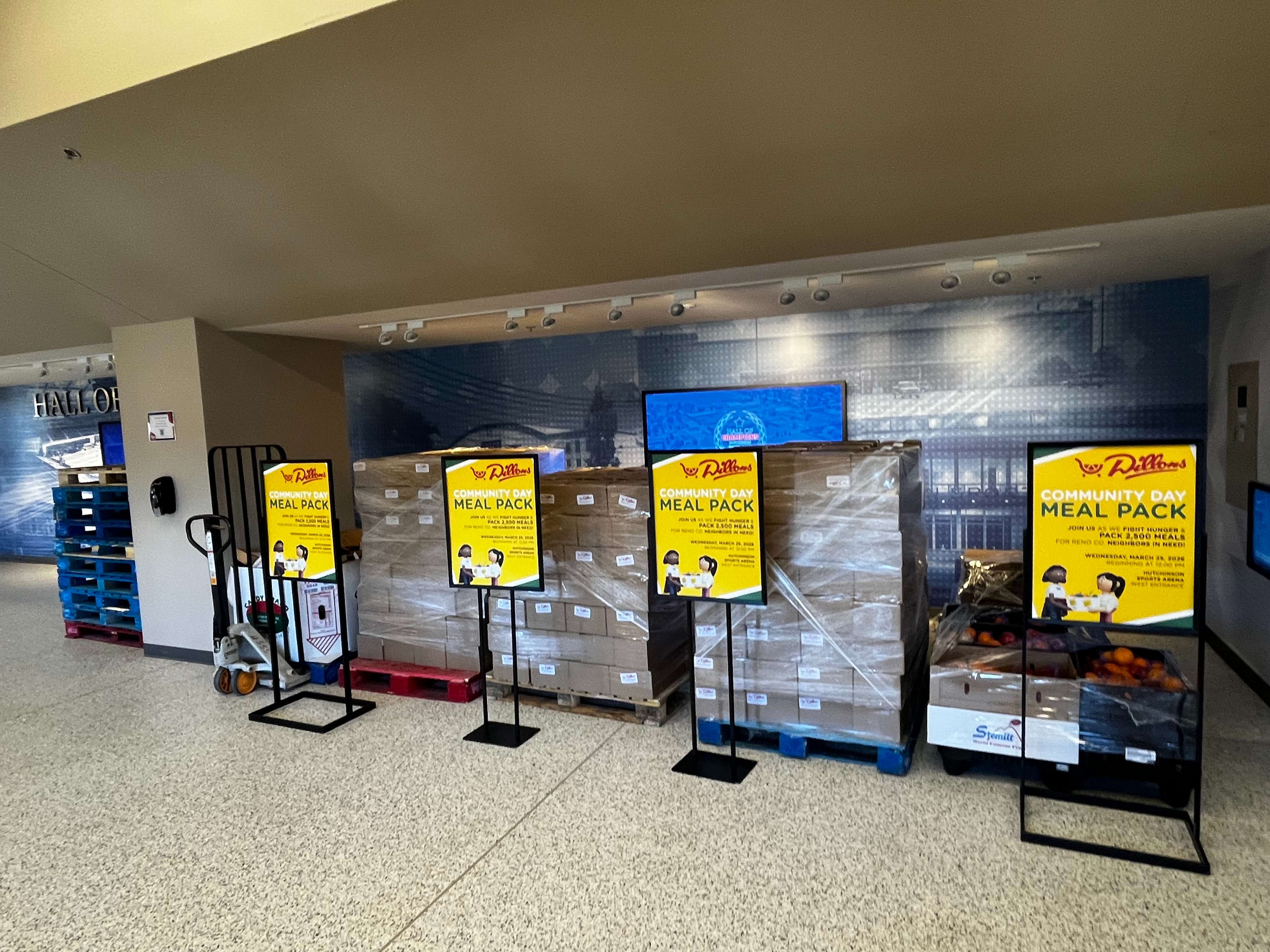 500 packed meal kits await pick-up following the food pack event sponsored by Dillons' at the NJCAA Men's Division 1 Basketball Tournament on March 25, 2026. (Hutch Post photo)