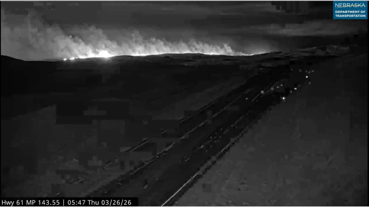 The March 26, 2026 fire that sparked overnight and spread rapidly, causing Hwy 2 and 61 to close and Hyannis and Ashby to be evacuated.