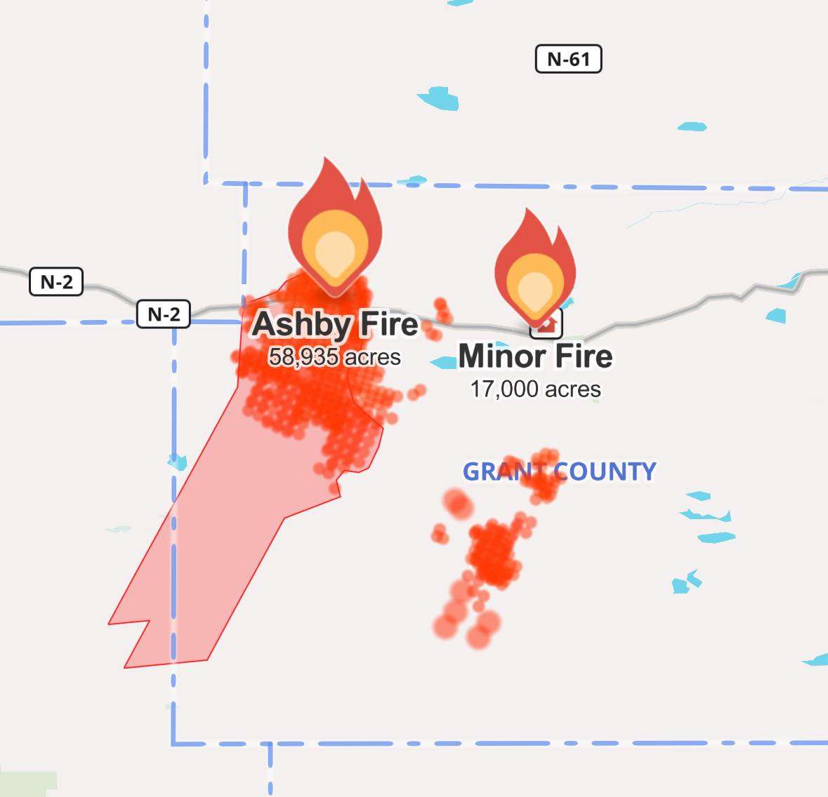 Two separate incidents in Grant County sparked wildfires that have rapidly spread just north of the Morrill Fire containment lines.