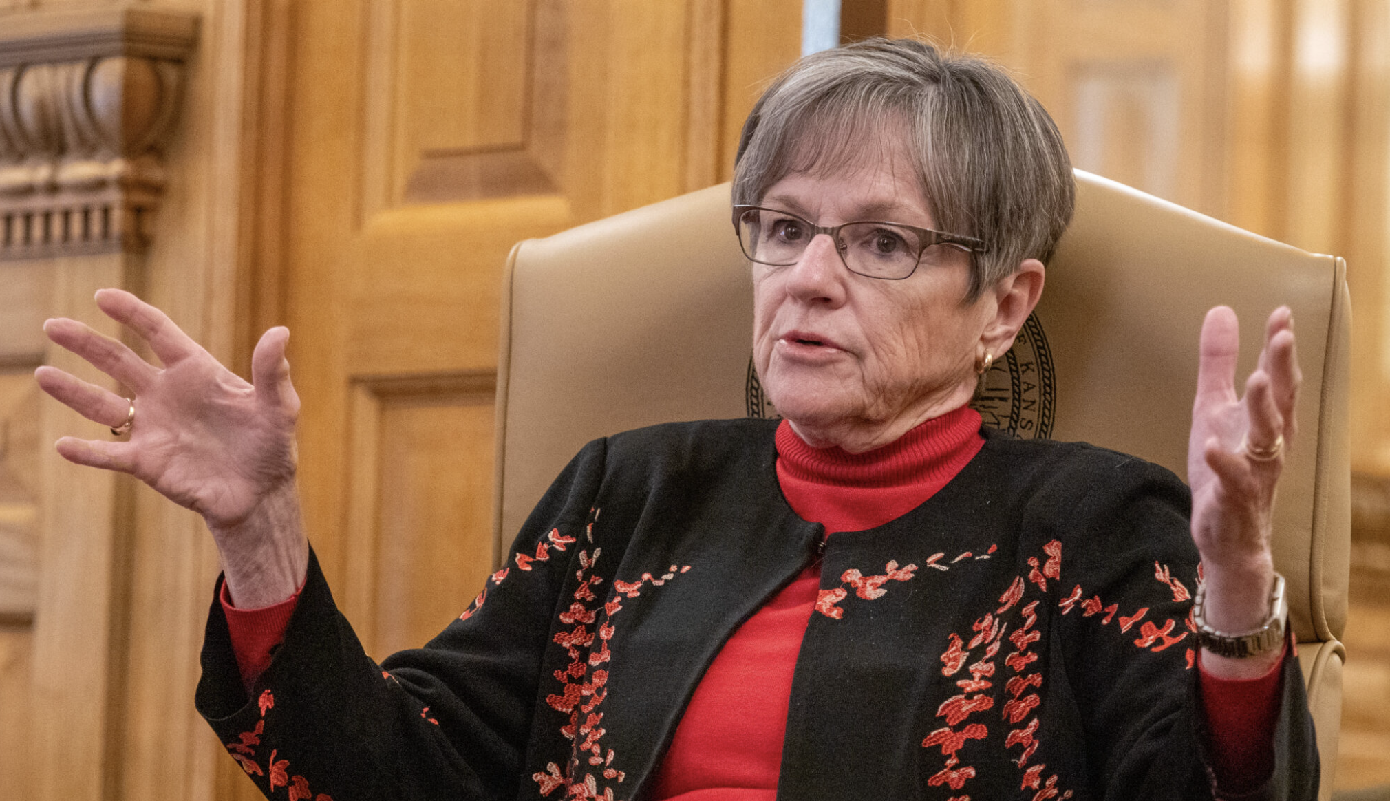 Gov. Laura Kelly vetoed a bill that would offer tax breaks for people using health care sharing ministries plans to pay for their health costs. (Photo by Sherman Smith/Kansas Reflector)