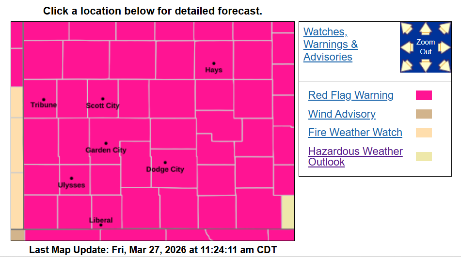 Ellis County is in a Red Flag Warning Saturday, April 28. National Weather Service, Dodge City