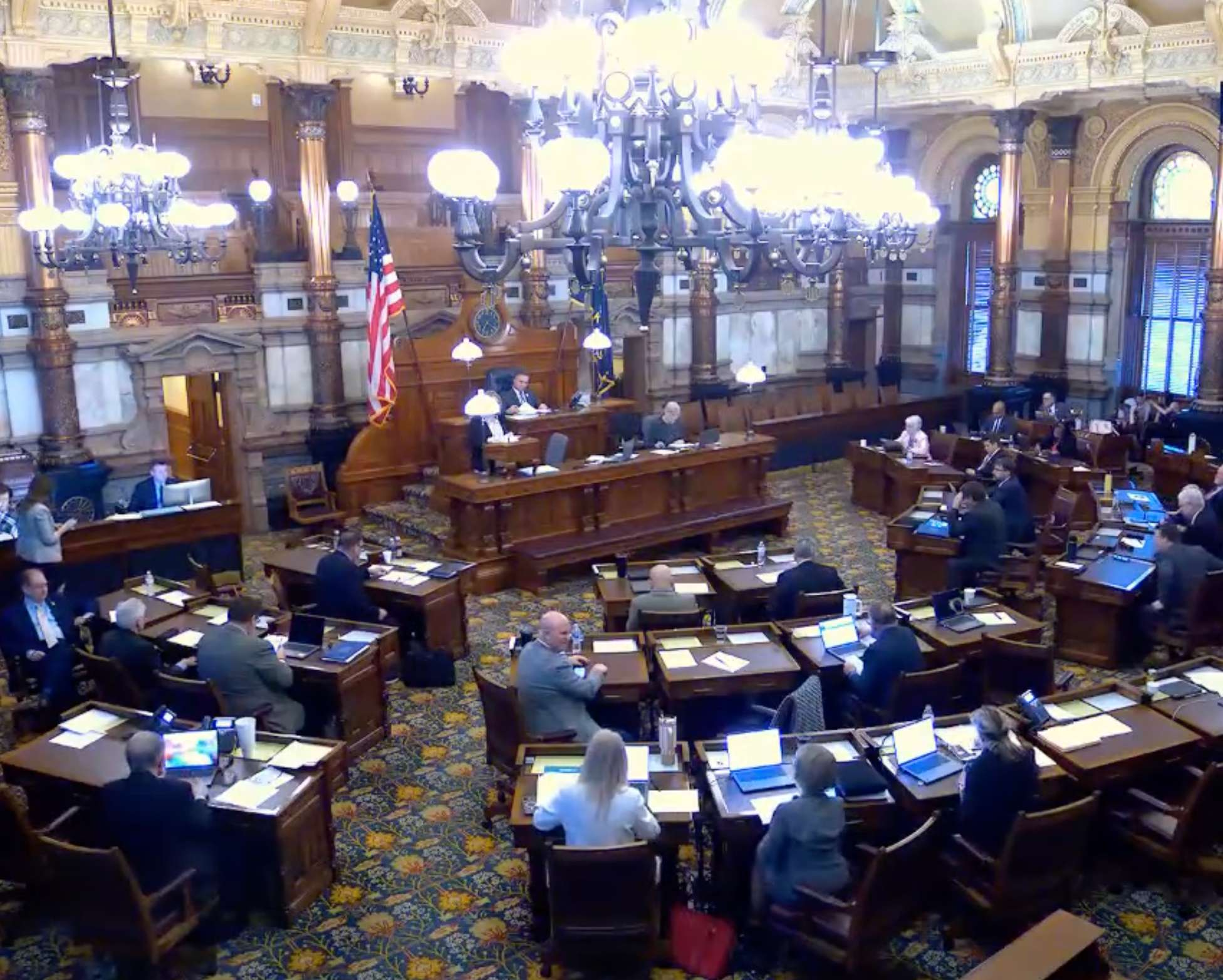 The House voted 87-35 and the Senate voted 30-9 to override the veto. View of the Kansas Senate chamber on Friday -image from their Youtube page