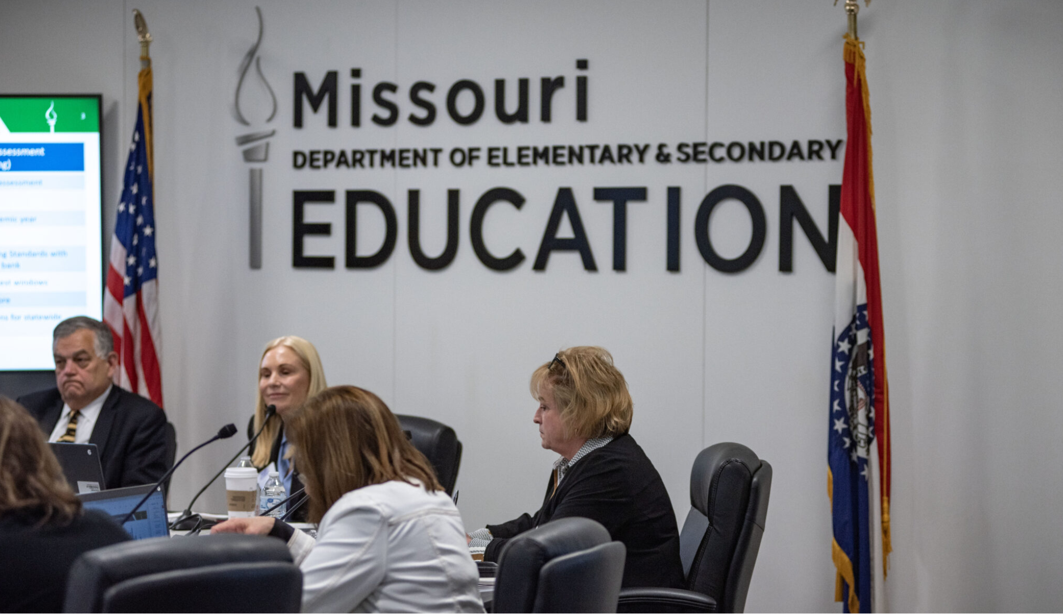  The Missouri State Board of Education discusses a proposed change to the state’s standardized test during its meeting Tuesday (Annelise Hanshaw/Missouri Independent).