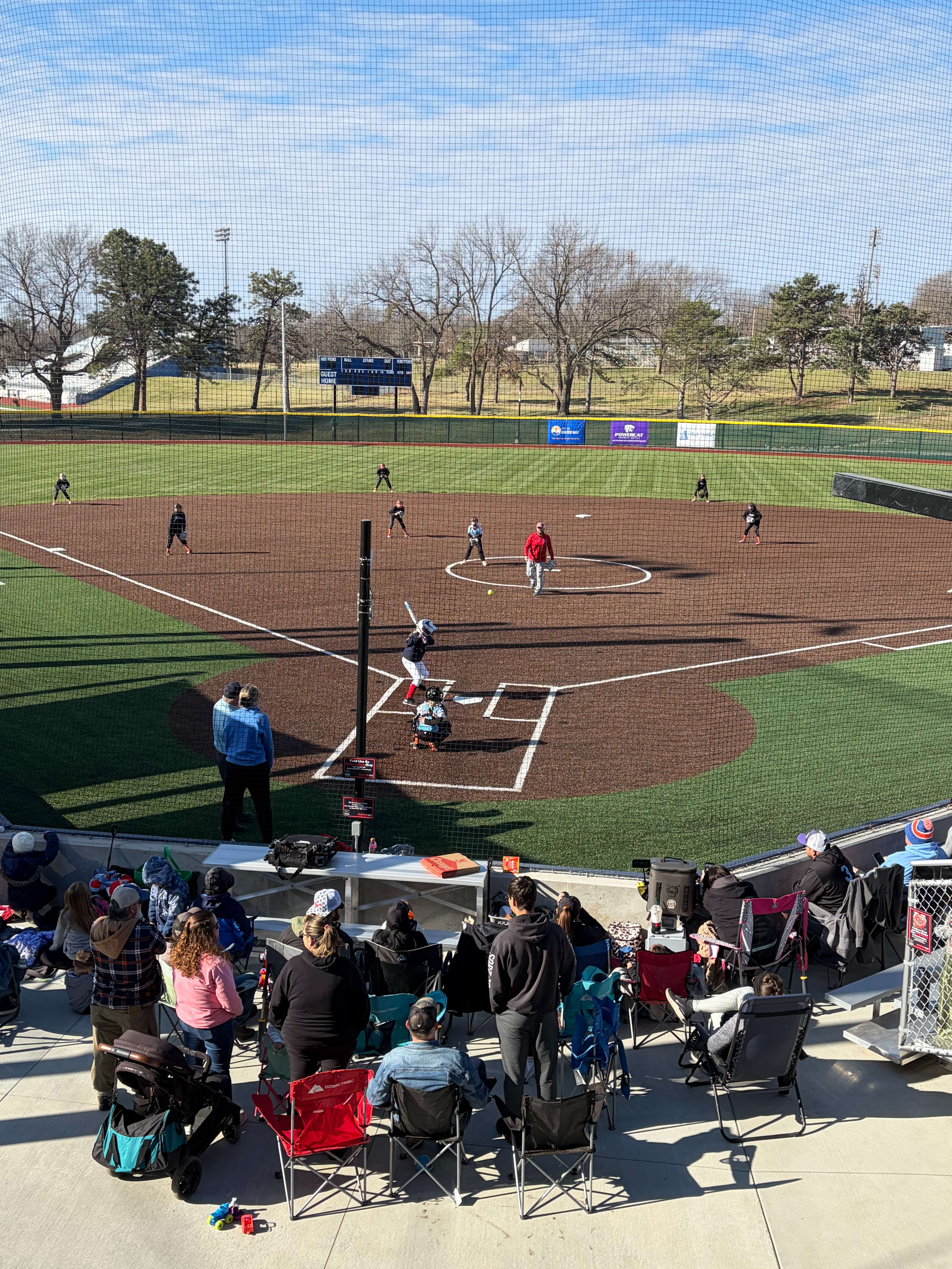 View of one of the softball fields from the Tindall Family Viewing Deck