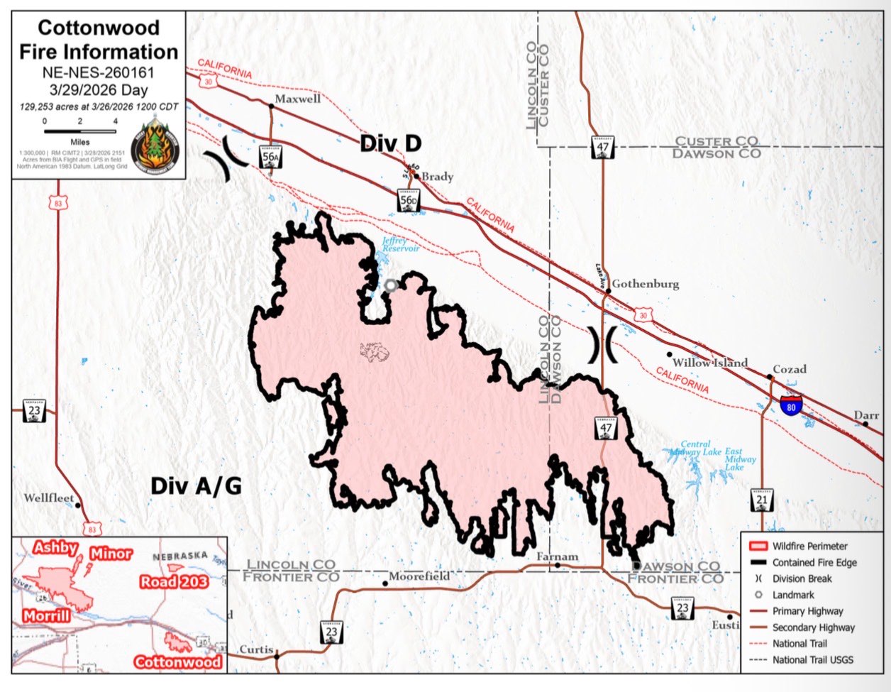 Cottonwood Fire Map Update, March 29, 2026 (courtesy NEMA).