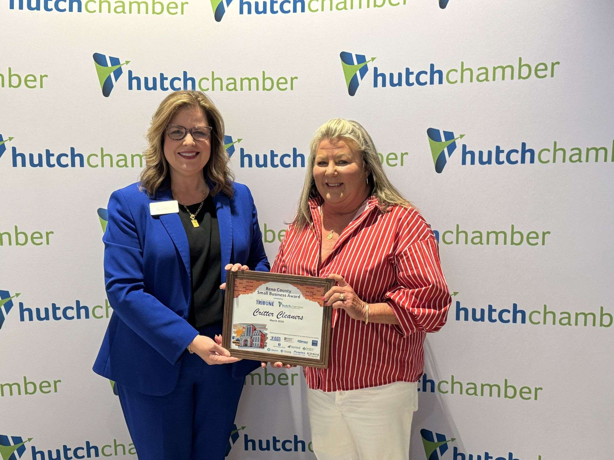 Debra Teufel, CEO of the Hutchinson/Reno County Chamber of Commerce and Terri Foulk of Critter Cleaners. (Photo courtesy of Hutchinson/Reno County Chamber of Commerce)
