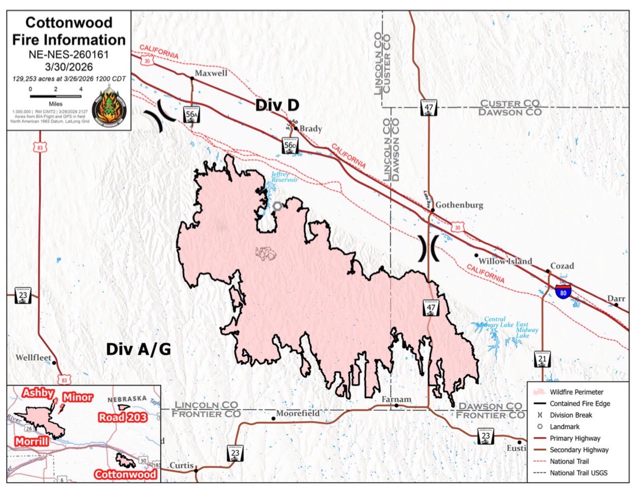 Cottonwood Fire Map Update, March 30, 2026 (courtesy NEMA).