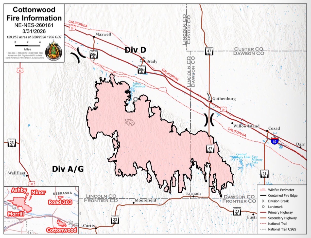Cottonwood Fire Map Update, March 31, 2026 (courtesy NEMA).