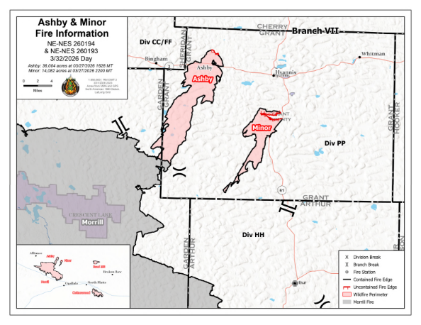 Ashby and Minor Fire Map Update, April 1, 2026 (courtesy NEMA).