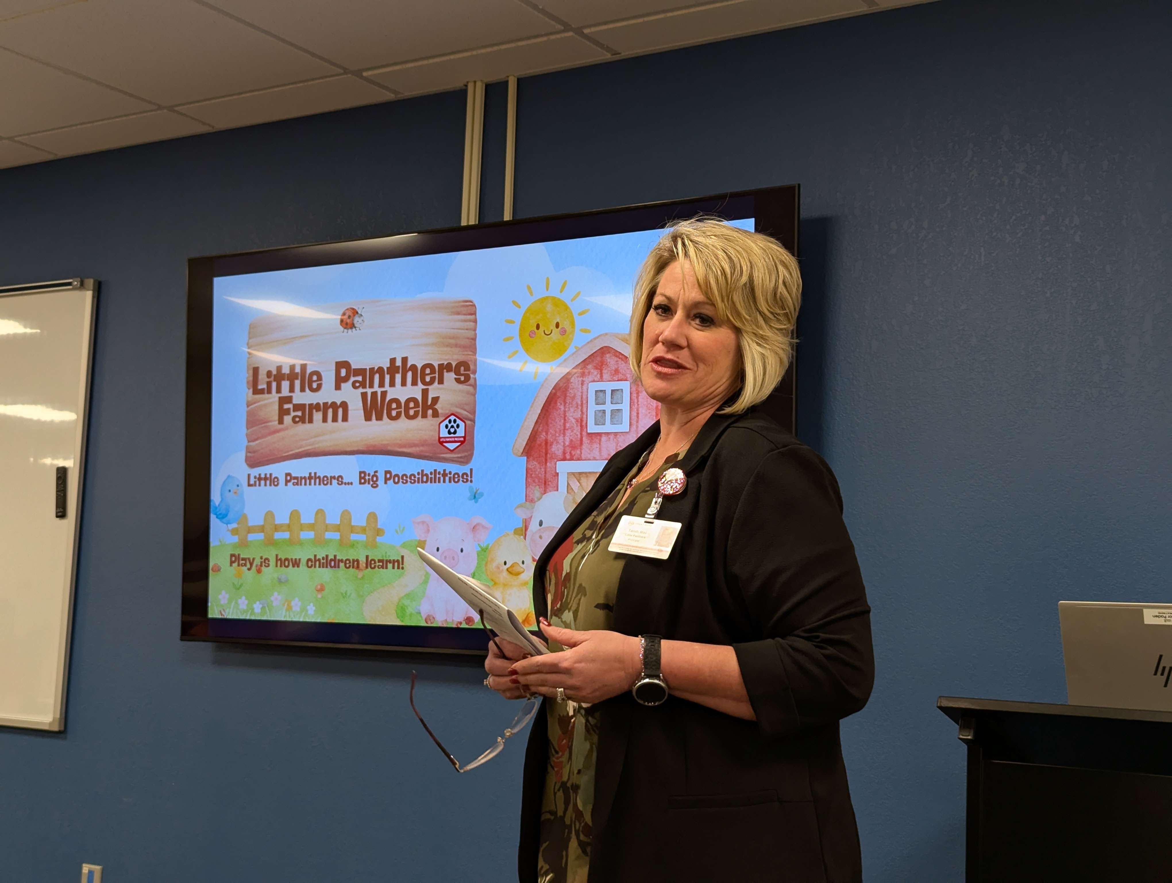 Little Panthers Preschool Principal Tandi Mai shares insights with the USD 428 Board of Education during the March 25 meeting, highlighting the powerful role of intentional play in building a strong foundation for early learning.