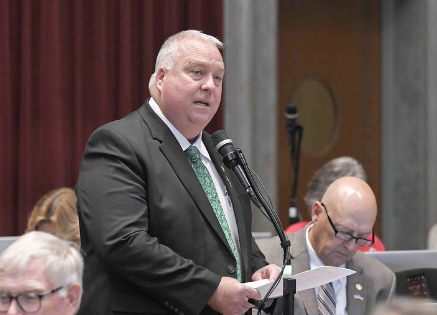  State Rep. Dave Hinman, a Republican from O’Fallon, speaks during Missouri House debate during the 2025 legislative session (Tim Bommel/Missouri House Communications).