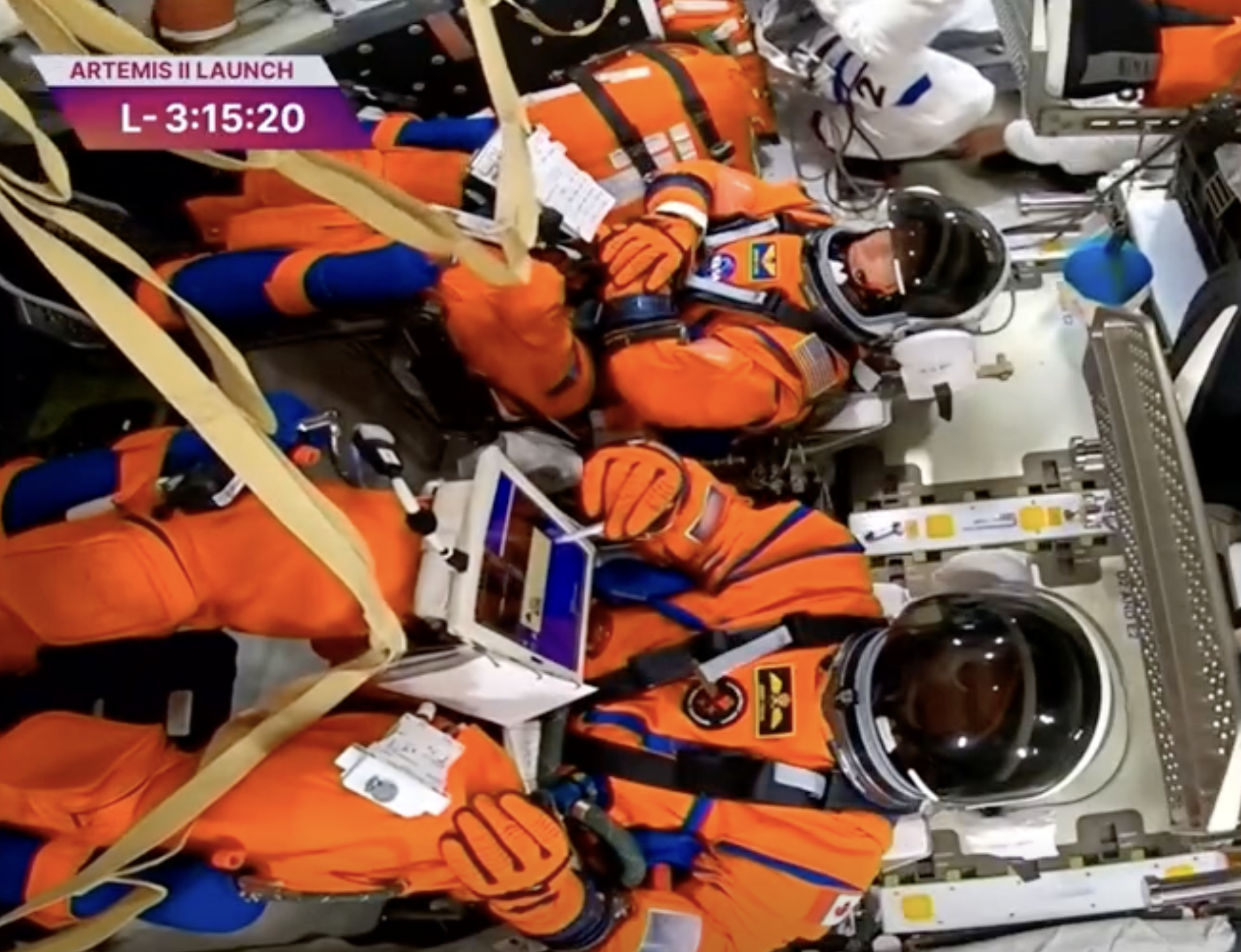 View of the astronauts just before liftoff on Wednesday-image from NASA video