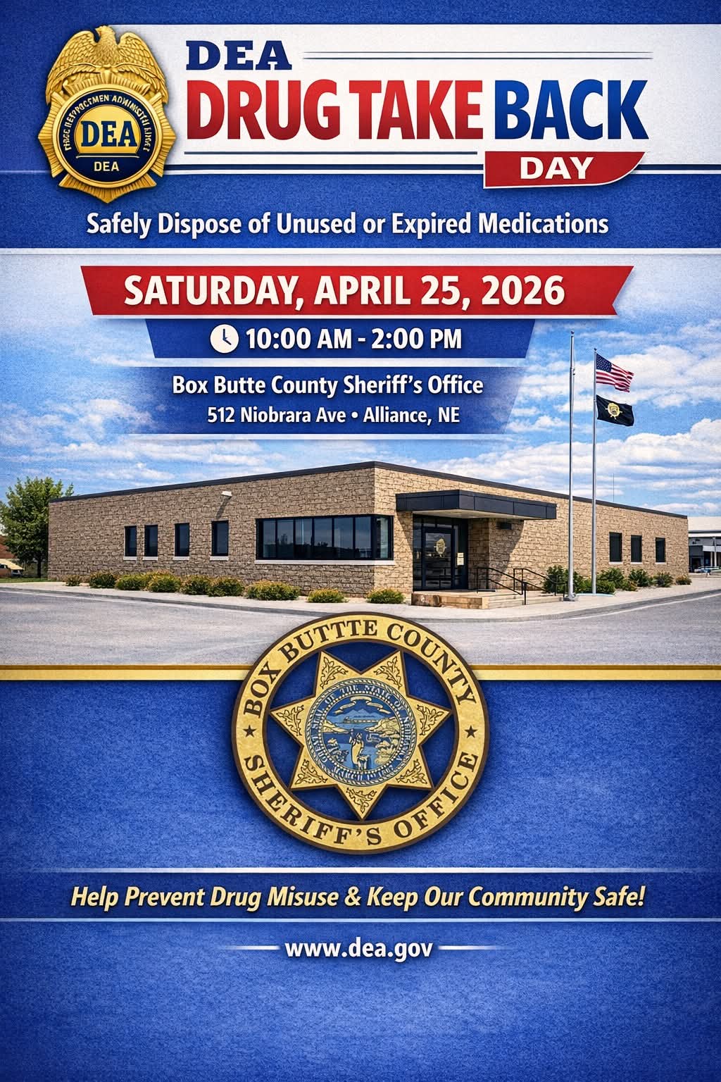 DEA Drug Take Back at Box Butte County Sheriff’s Office on April 25, 2026