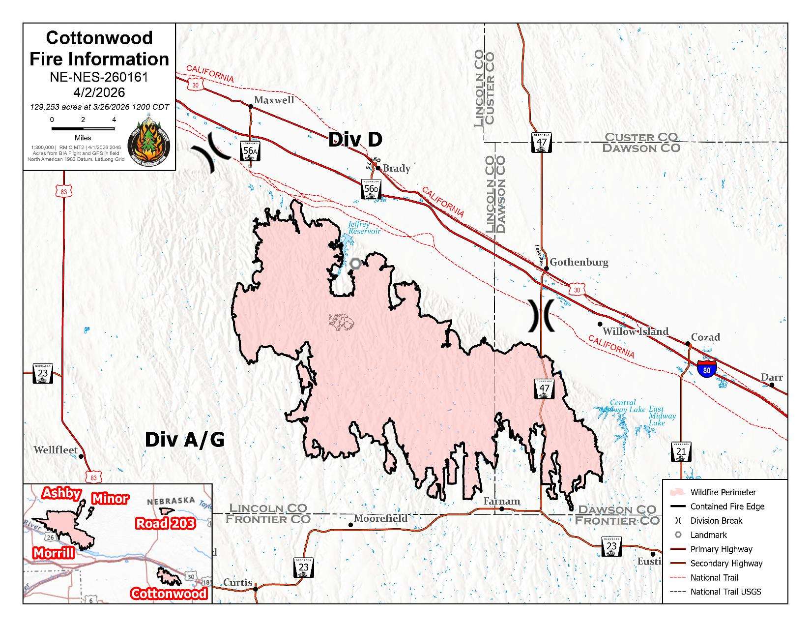 Cottonwood Fire Map update from April 2, 2026 (NEMA)