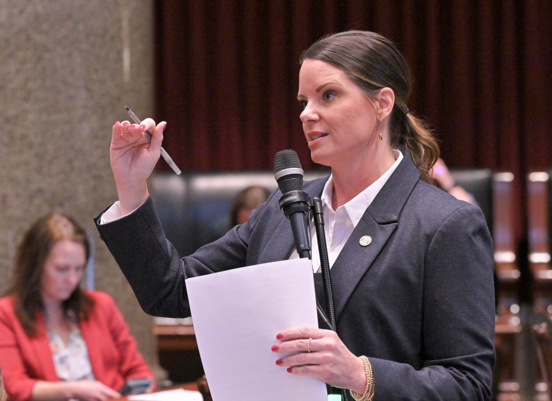 Republican state Rep. Holly Jones of Eureka presents her "Food is Medicine" bill in the House this week (Tim Bommel/Missouri House Communications).