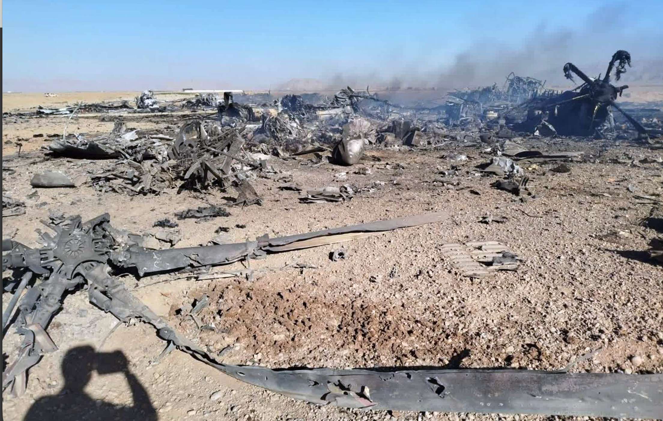 In this image provided by Sepahnews, the Iranian Revolutionary Guard's official website, wreckage is shown at what Iran's state TV claimed was the site of a downed American transport plane and two helicopters involved in a rescue operation, in Isfahan province, Iran, April, 2026. (Sepahnews via AP)