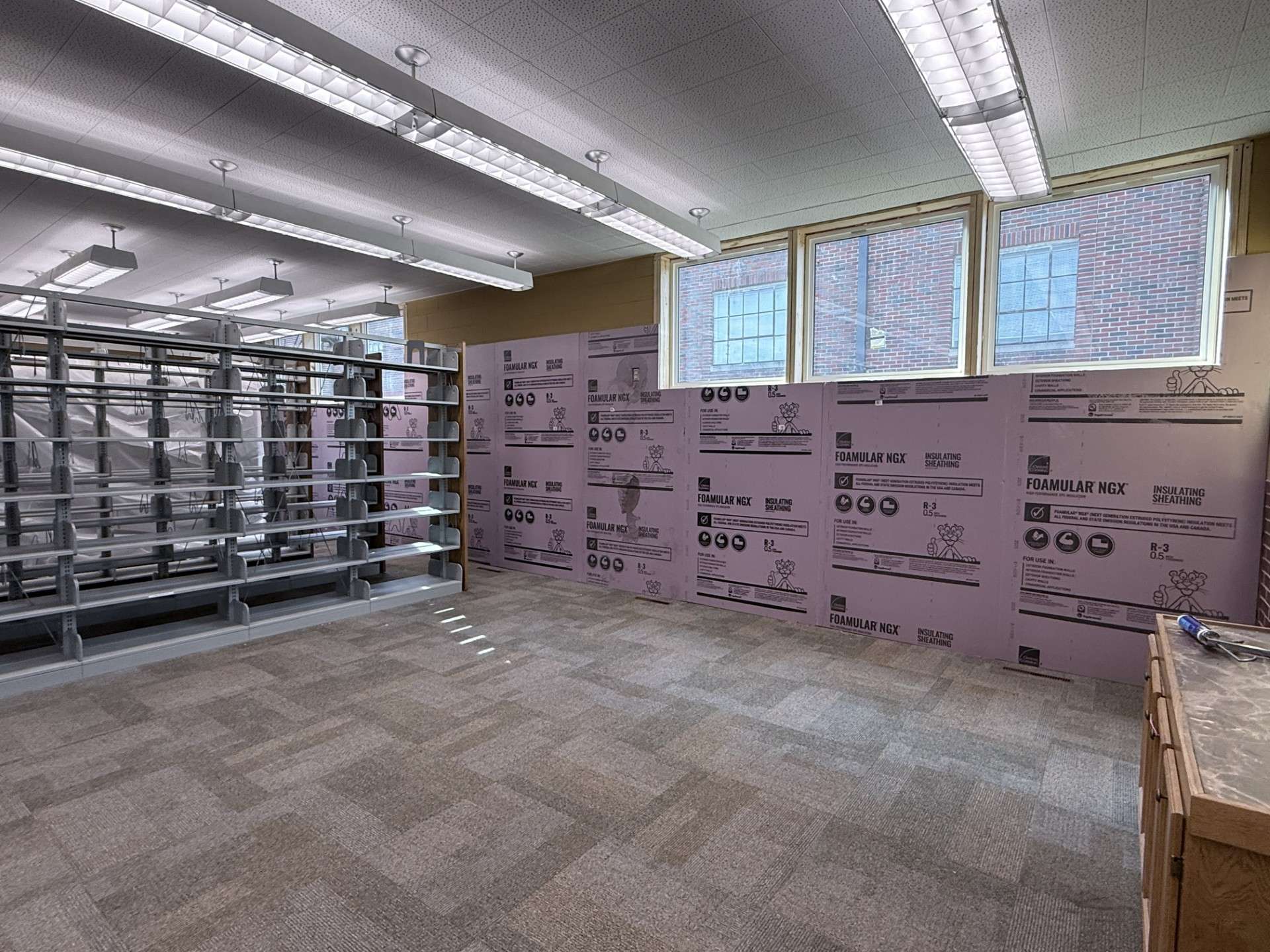 A community space in the Ellis Public Library, which is under construction. Books have been temporarily moved from the area. Courtesy photo