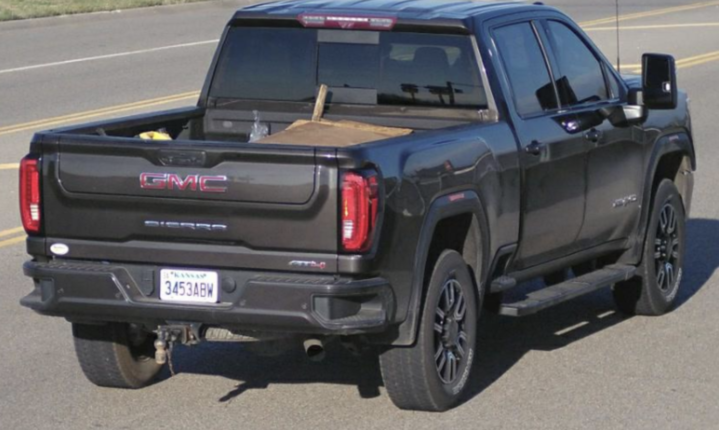 Suspect vehicle involved in hit-and-run accident in Saline County Saturday, April 4, 2026. <b>Dark Gray 2020 GMC 2500 pickup truck, bearing KS tag: 3453ABW -</b> Photo, Saline County Sheriff's Office