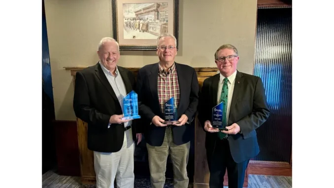 Recipients for the Nebraska Corn Board’s annual awards include Allen Meyer representing Timpte, Inc. for the Ag Vision Award, Duane Kristensen for the Ag Achievement Award and Dr. Terry Hejny, an Ag Achievement Award recipient. (NCB)