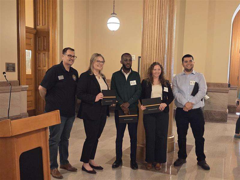 Dr. Keith Bremer, Chelsea Wildman, Jonathan Owusu, Hanna Fontes, and Raul Ayala. Courtesy Fort Hays State University