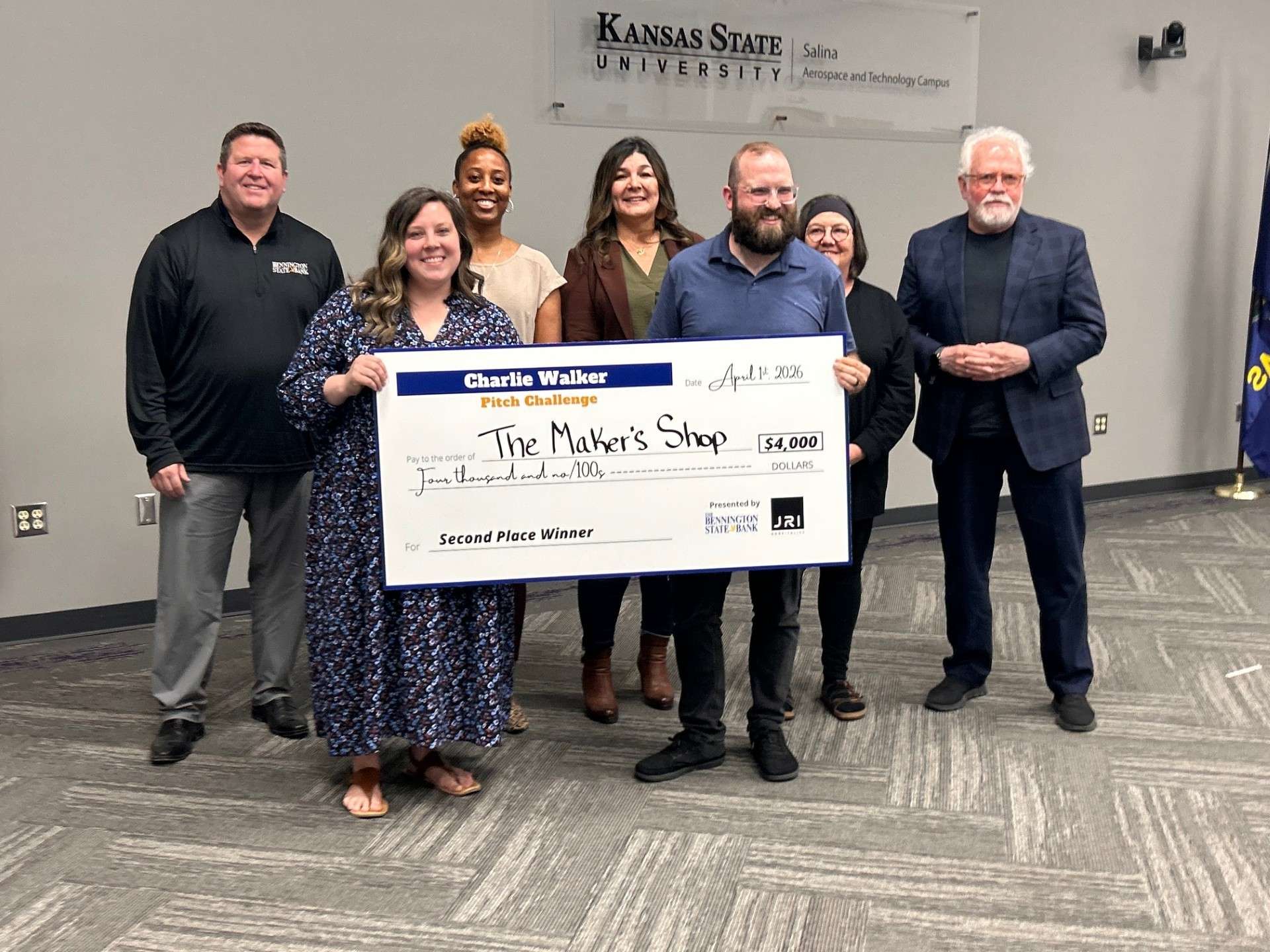 Rindi &amp; Matt Guldner of The Maker's Shop take $4,000 home after winning second place - Photo, Salina Community Economic Development Organization