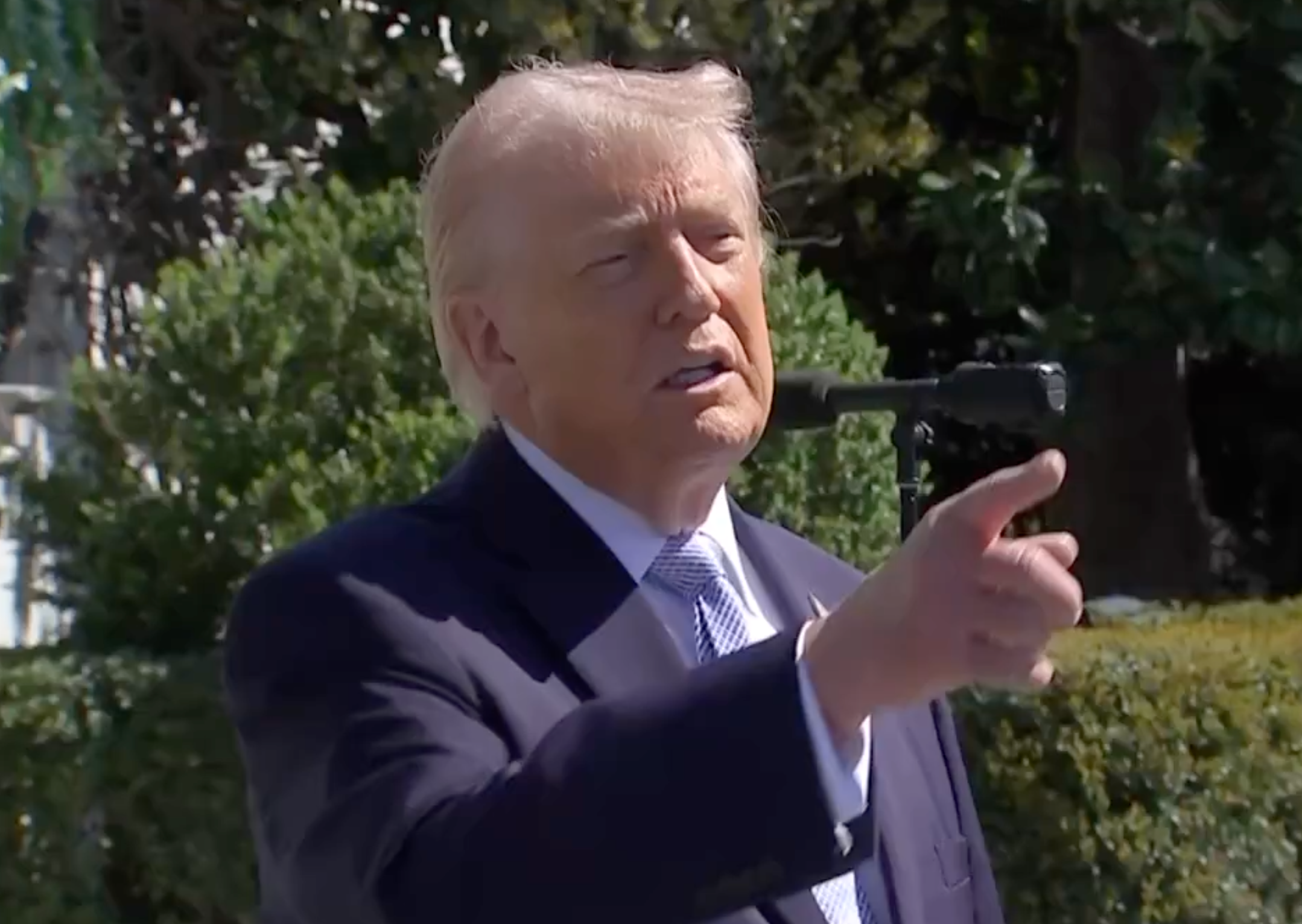President Trump answers questions before the Easter egg roll on Monday- photo White House