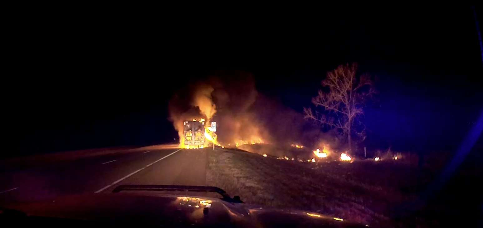 Semi load of gummy bears burns in early morning fire on I-80 April 7. (Lincoln County Sheriff's Office)