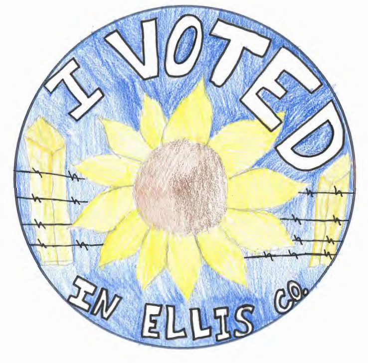 Victoria High School freshman Kattie Haddock's winning submission in the Ellis County "I Voted" sticker contest.