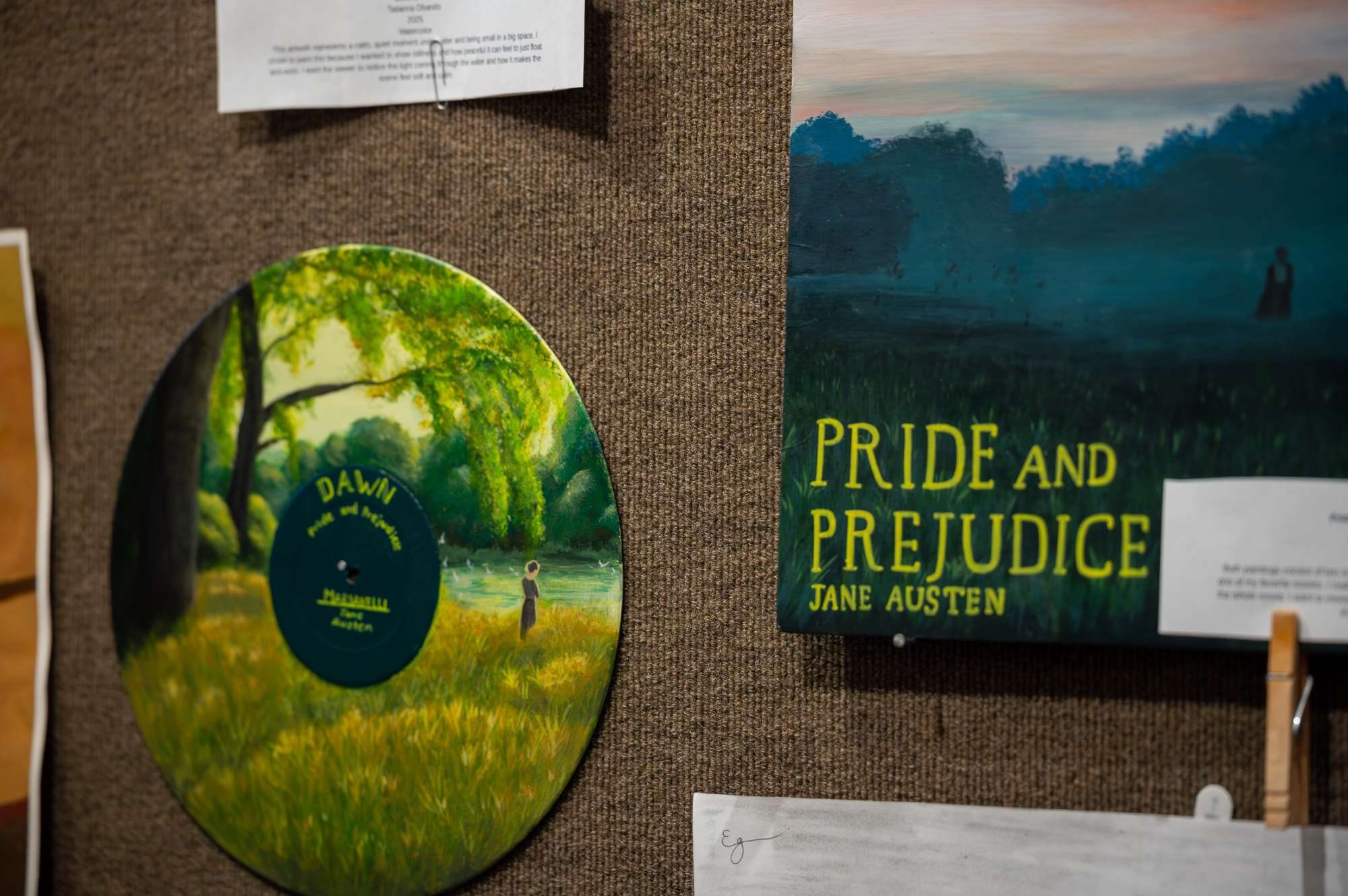 Artwork by students in Crystal Bach's art class at Chadron Public Schools is displayed in the Sandoz Center, March 17, 2026. (Photo by Sydney Brown/Chadron State College)