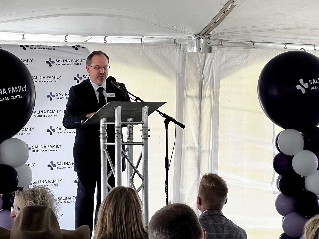 Salina Family Healthcare Center CEO, Dr. Robert Kraft speaks during the groundbreaking celebration on Thursday afternoon - Photo, Nicolas Fierro