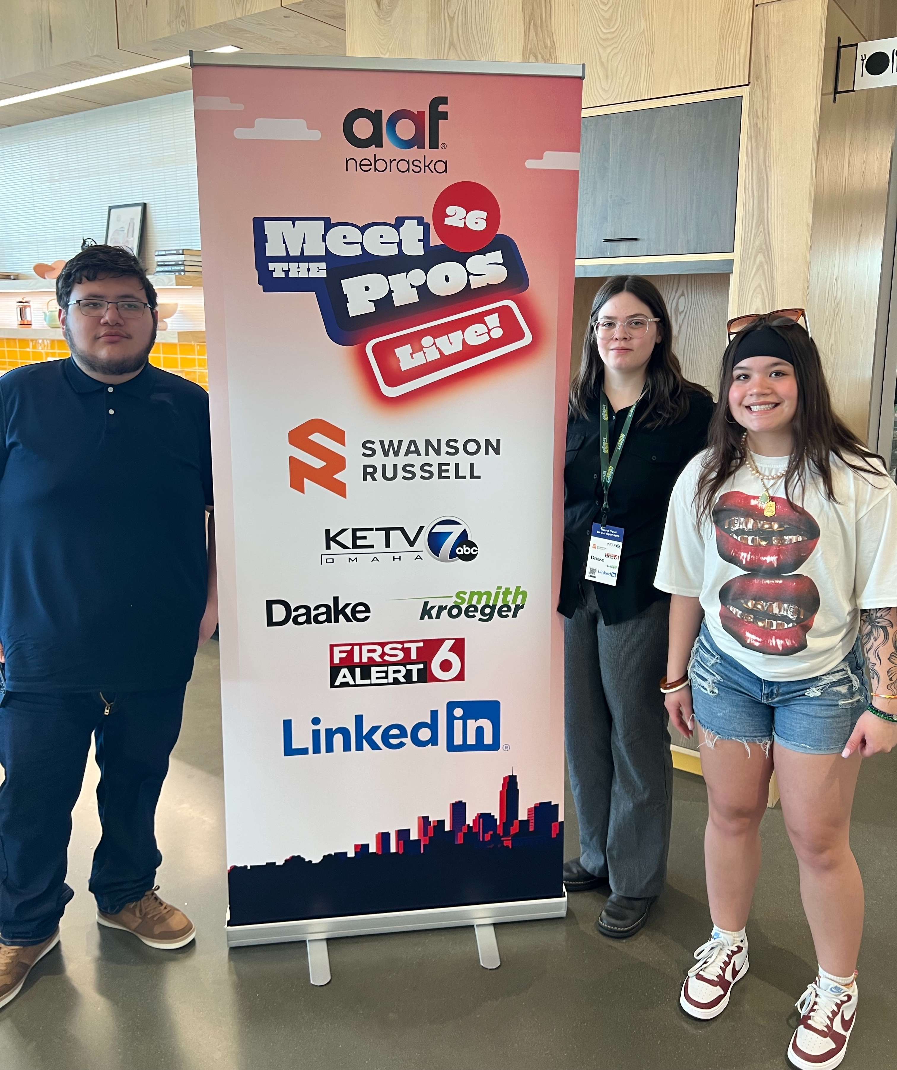 Chadron State College students, from left, Saul Reyes of Scottsbluff, Neb., Amanda Kittell, and Kasiah Sayaloune both of Chadron pose in Omaha March 26, 2026. (Courtesy photo, used with permission)