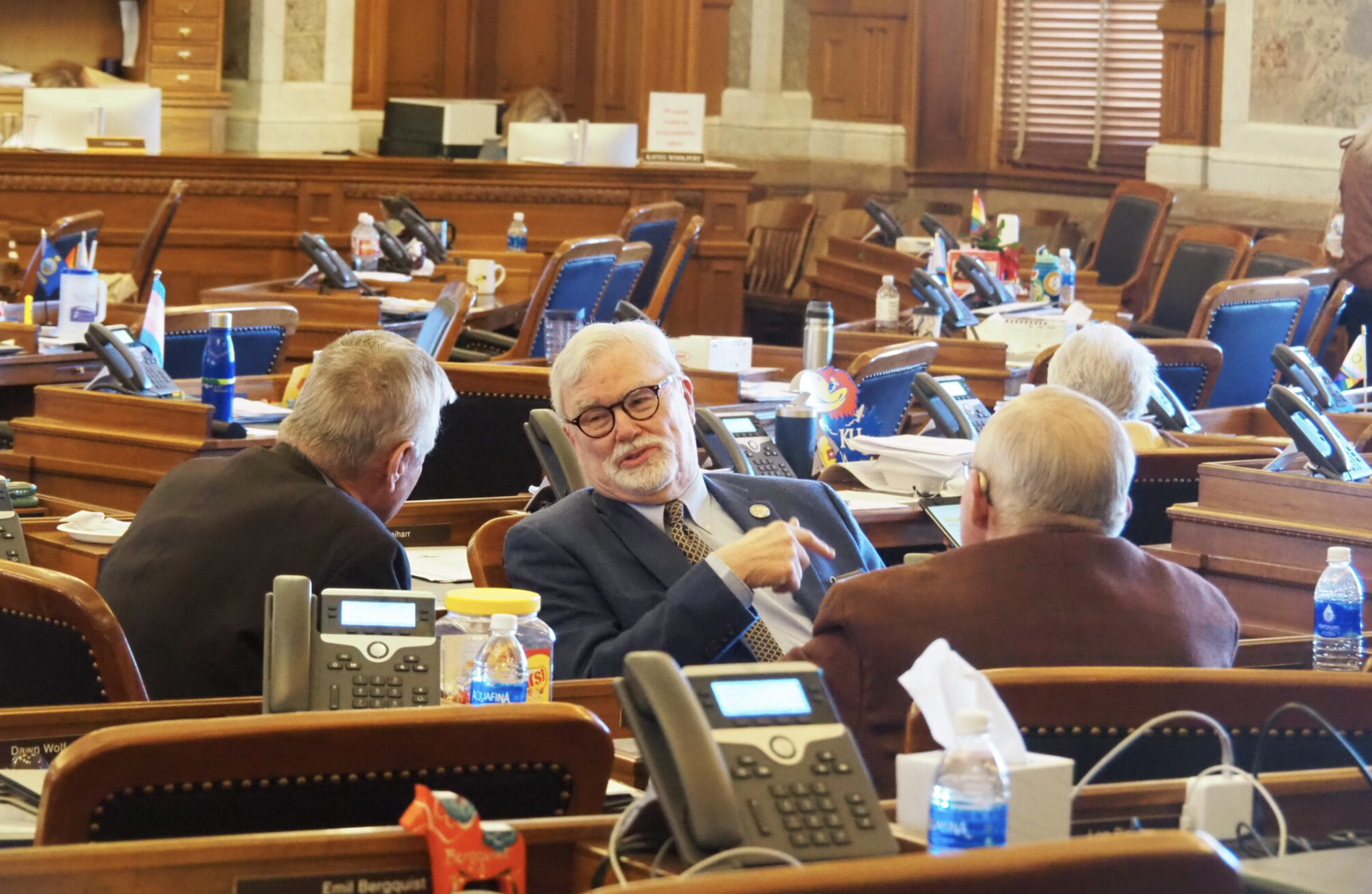  Rep. Jerry Stogsdill advocated for maintaining local control when he opposed two bills on April 9, 2026, that change educational requirements to require a civics test and physical education test. (Photo by Tim Carpenter/Kansas Reflector)
