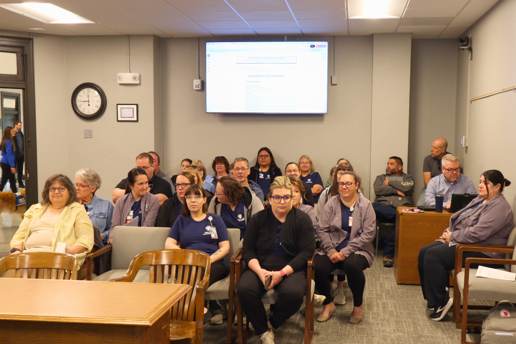 Members of the Barton County Health Department fill the Commission chambers during  recognition of National Public Health Week.