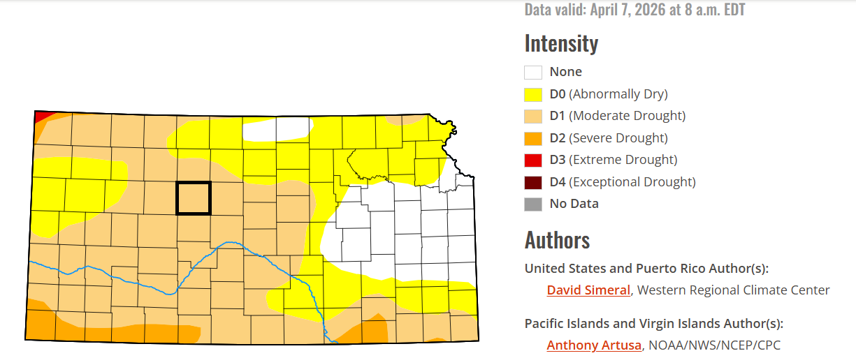 Kansas Drought Map released April 9. U.S. Drought Monitor/NOAA