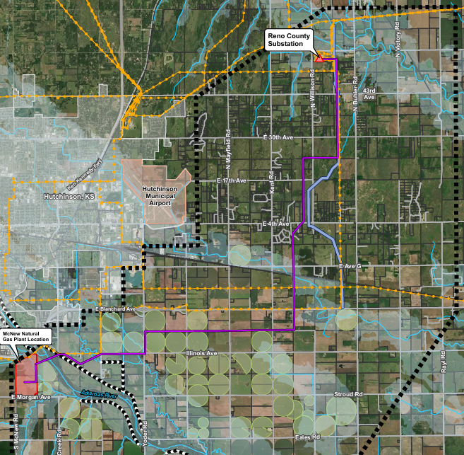 KCC Map of route for Evergy transmission line. (Courtesy KCC)