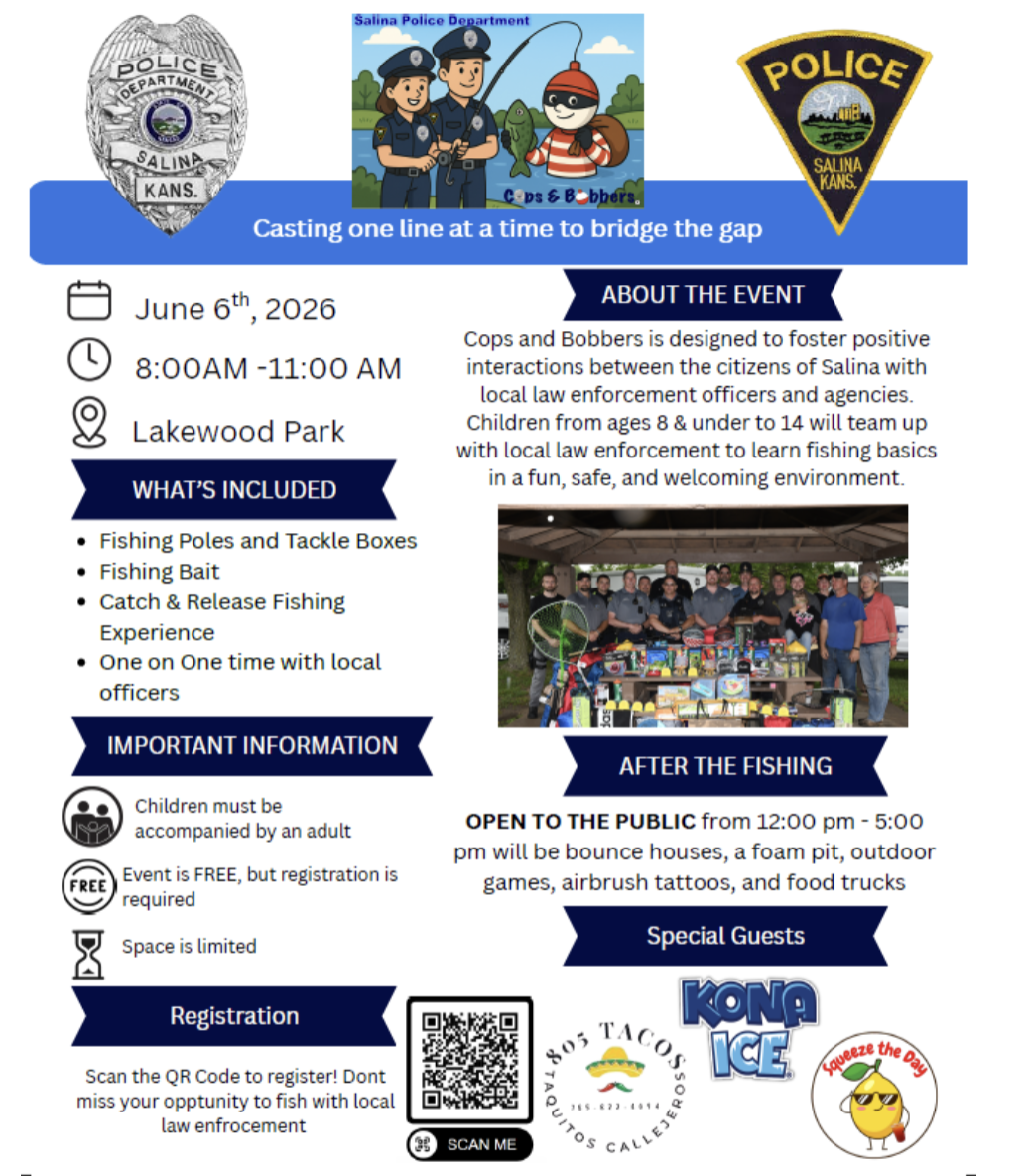 Cops and Bobbers 2026 flyer provided by Officer Rix of the Salina Police Department