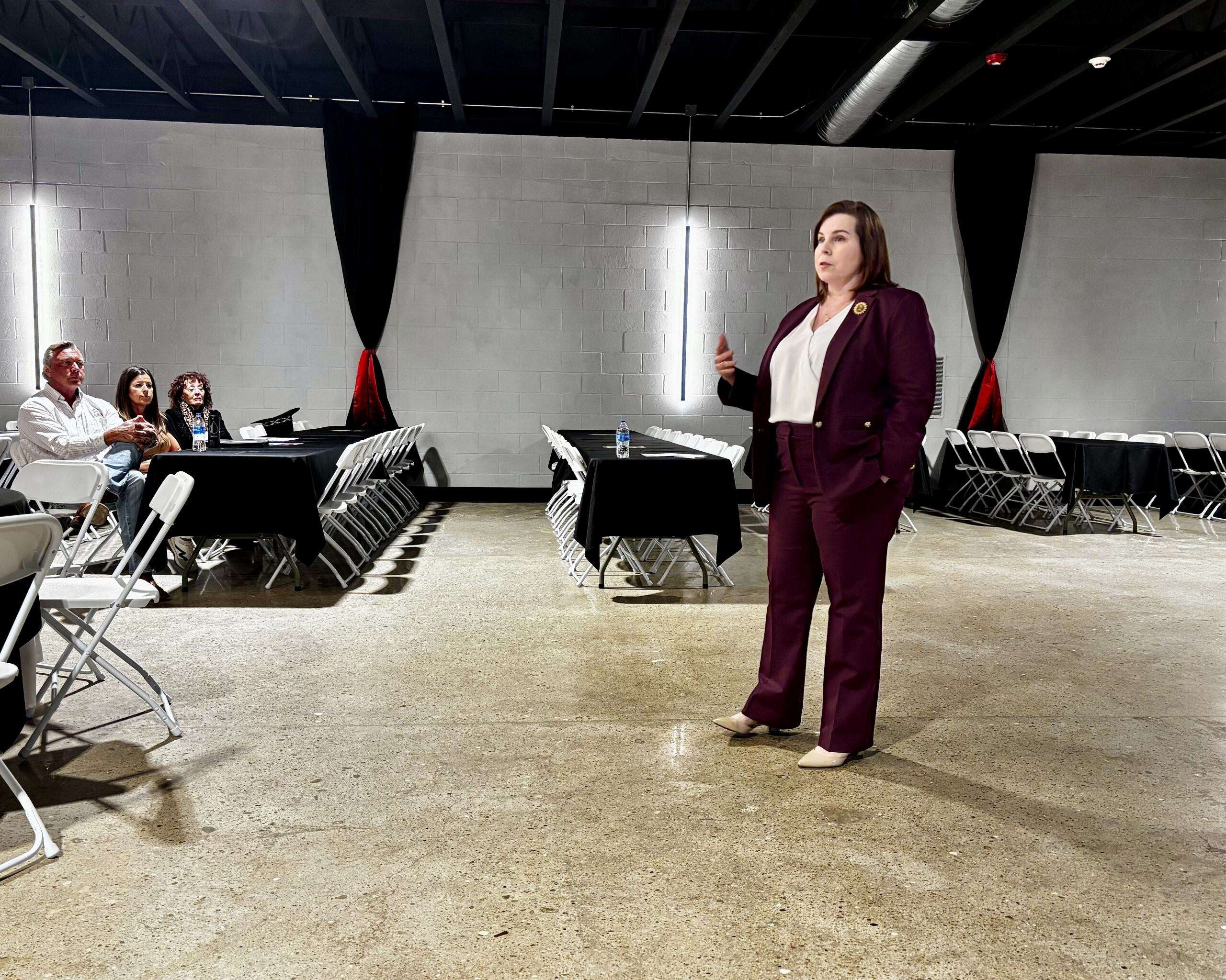 Gubernatorial candidate Joy Eakins at a town hall hosted at Dolce Vita in Ellis. Photo by Tony Guerrero/Hays Post