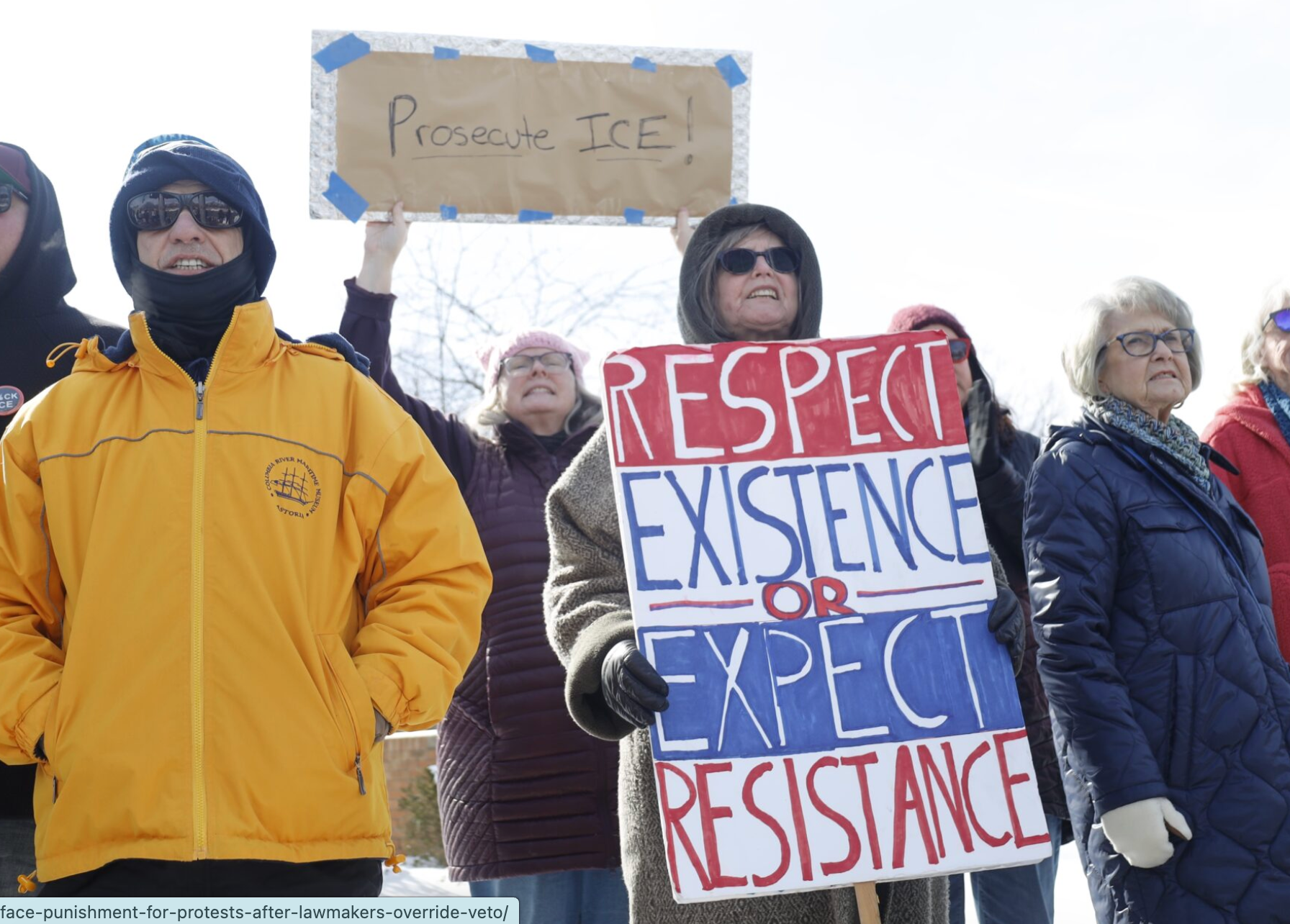  Kansas public school students will need to get parental permission before they can leave school to attend a protest after the Legislature pushed through legislation by overturning the governor's veto on April 10, 2026. Here, Lawrence High School students and residents protested U.S. Immigration and Customs Enforcement on Jan. 27, 2026, Lawrence, across the street from the school. (Photo by Maya Smith for Kansas Reflector)
