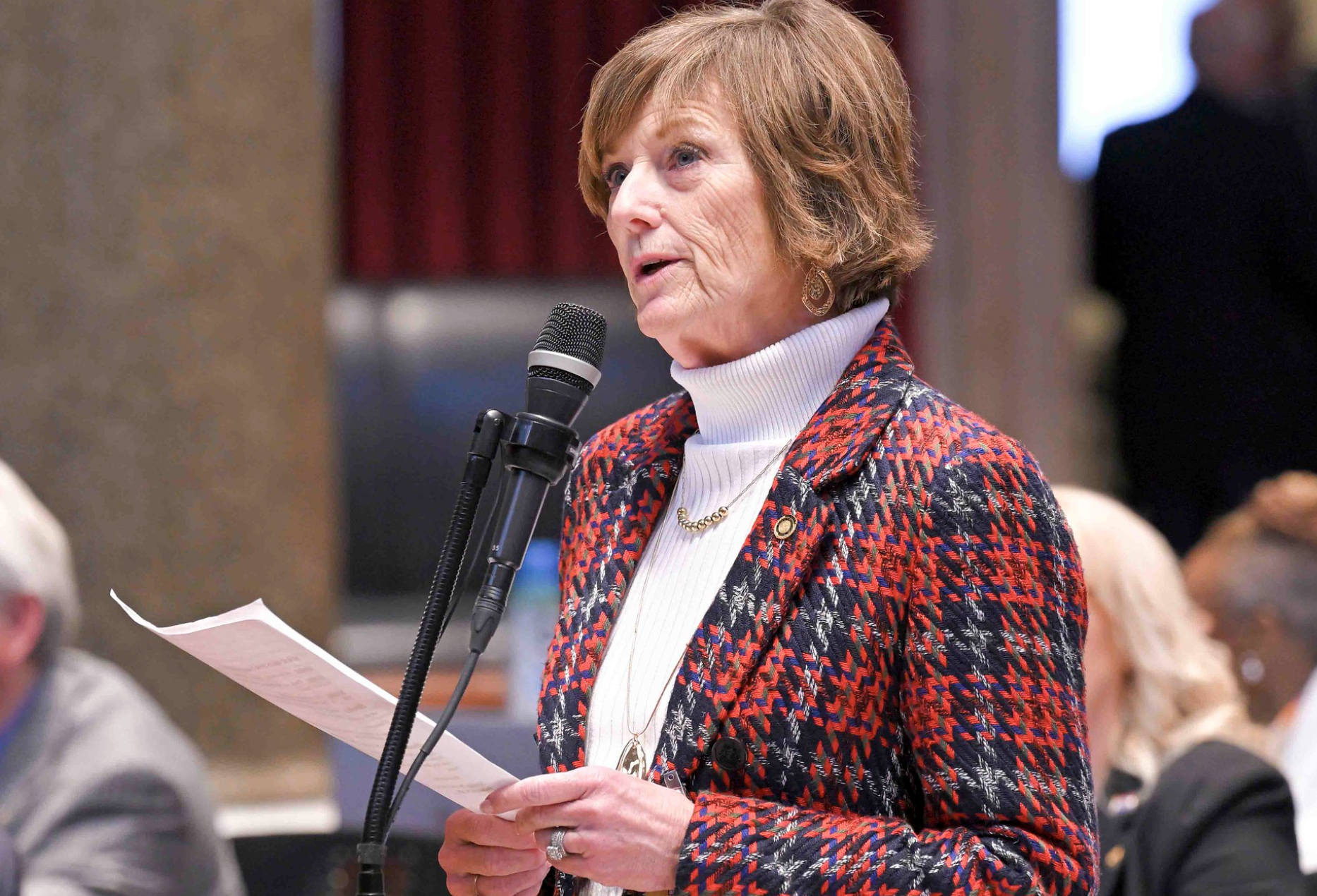 State Rep. Cathy Jo Loy, a Carthage Republican, speaks on the Missouri House floor Feb. 13, 2025 (Tim Bommel/House Communications).