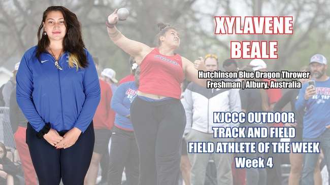 Blue Dragon freshman Xylavene Beale earned her fourth KJCCC Track and Field Field Athlete of the Week award on Tuesday after breaking a pair of school records in the shot put and discus last Saturday at the Tabor College Invitational.